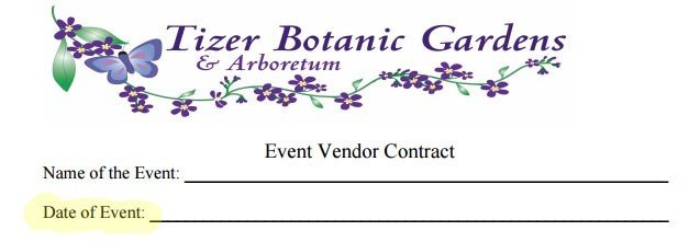 Tizer Botanic Gardens showing the date of the event and assumed effective date