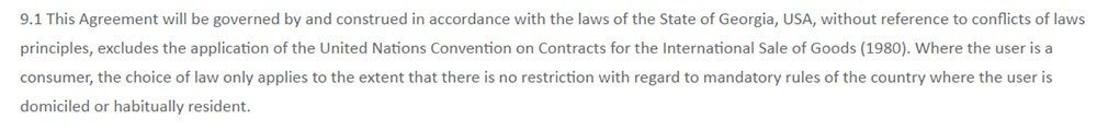 Tripsource Terms and Conditions: Governing Law