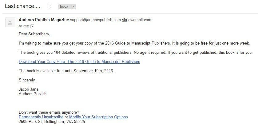 Authors Publish email is commercial email under CAN-SPAM