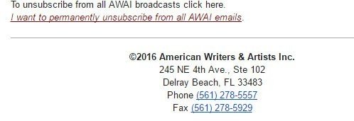 AWAI email footer: Company information