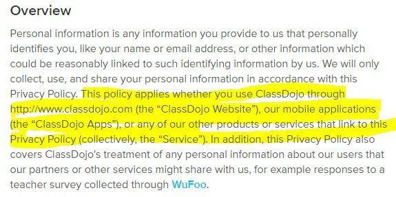 ClassDojo Privacy Policy: Company and mobile app name