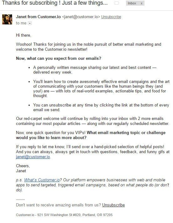 Customer.io confirmation email after user opted-in