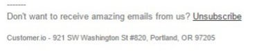 Customer.io email footer: Company information