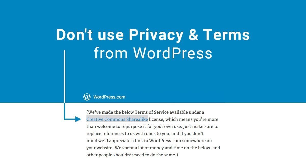 Don't Use Privacy & Terms from WordPress