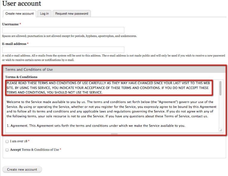 Drupal - Create An Account Form subject to Reasonable Communicativeness test