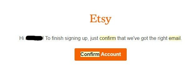 Etsy: Confirm email account