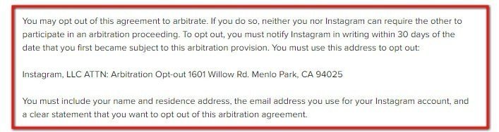Instagram Terms of Use: How to opt-out from arbitration