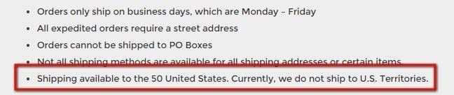 Michael Shipping Policy: Rule that shipping to US states only