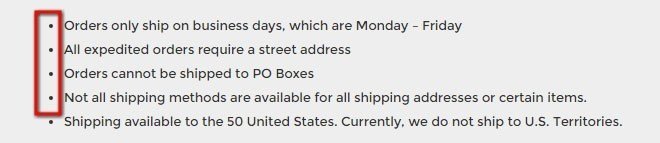 Michel Shipping Policy: Shipping Restrictions