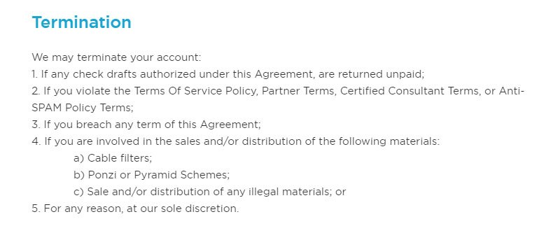 Termination clause in Ontraport Terms of Service