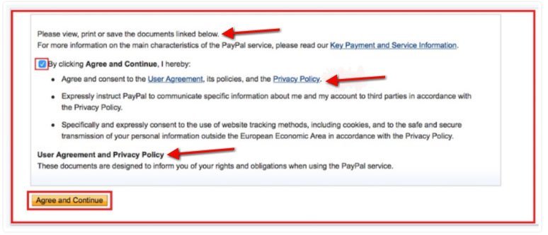 PayPal: Agree &amp; Continue subject to Reasonable Communicativeness test