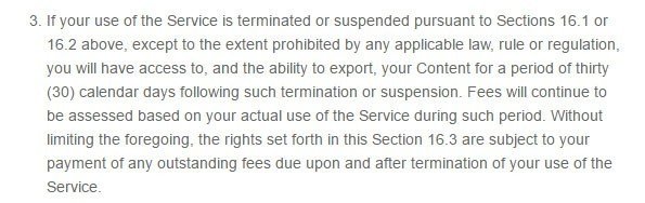 Additional points for Termination clause in ToutApp Terms of Service