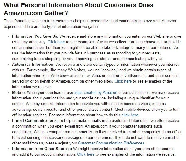 A clear description of information collected from Amazon