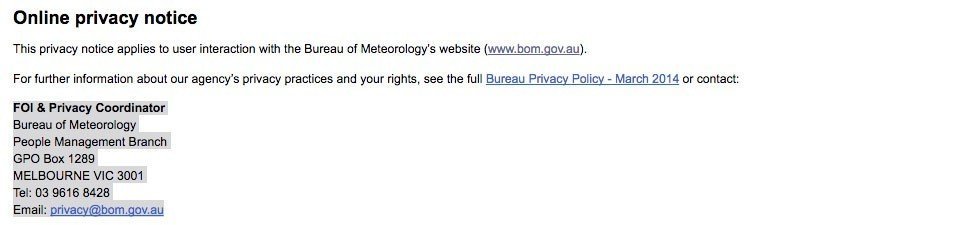 Bureau of Meteorology Privacy Notice: Contact Information