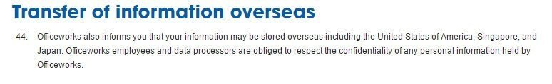 Officeworks Privacy Policy: Transfer of information overseas