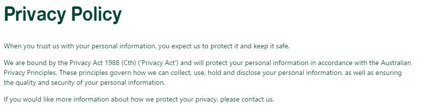 St George Bank Privacy Policy bound to Privacy Act of 1988