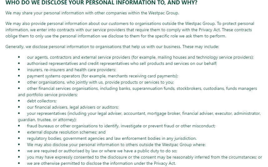 St George Bank Privacy Policy: Who do we disclose information to
