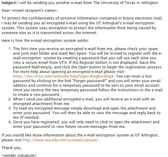 University of Texas email on encryption