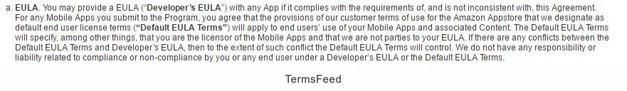 Amazon Appstore Distribution Terms of Use: Create EULA with no conflict provision