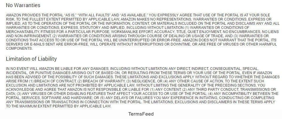 No warranties and Limitation of Liability clauses in Amazon Appstore Distribution Terms of Use