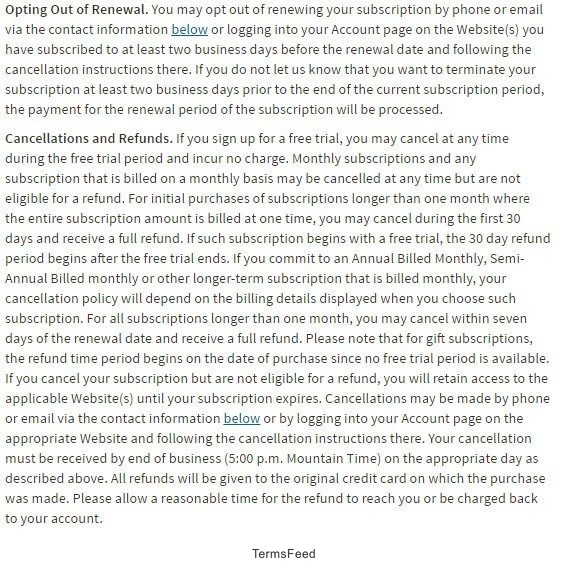 Opt-out of renewal subscription in Ancestry Terms and Conditions