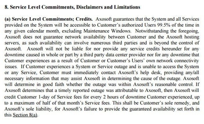Axosoft: Service Level Commitments in SaaS agreement