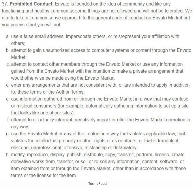 Prohibited Conduct in Envato Market Terms