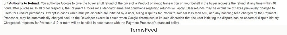 Authority to Refund by Google in Google Play Store Distribution Agreement