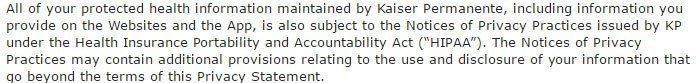 Reference to HIPAA in Kaiser Permanente Privacy Statement