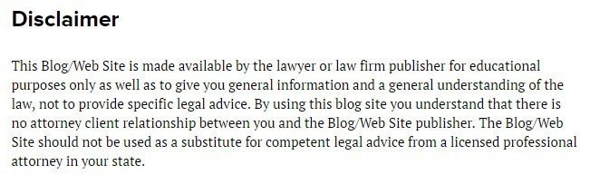 Example of disclaimer from Lexblog