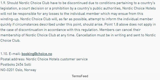 Liability Disclaimer from Nordic Choice Hotels Terms and Conditions