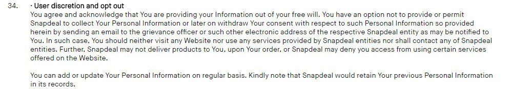 Snapdeal: Consent to Privacy Policy