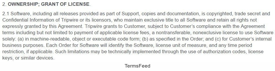 Tripwire EULA: Ownership and Grant of License clause