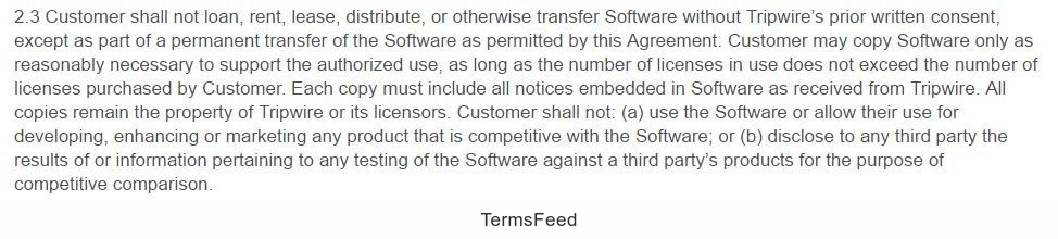 Tripwire EULA: Restrictions on Distributions and Copies