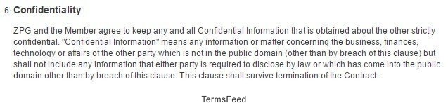 Confidentiality clause in Zoopla Terms and Conditions