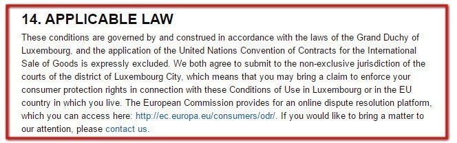 Amazon EU Conditions of Use: Applicable Law