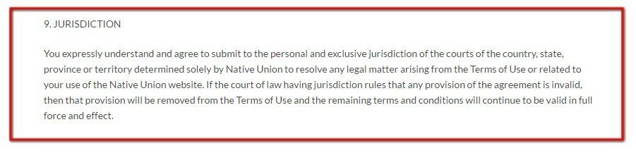 Native Union Terms of Use: Jurisdiction clause