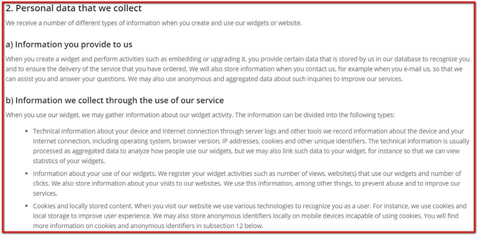 Personal data we collect in Privacy Policy of Lightwidget