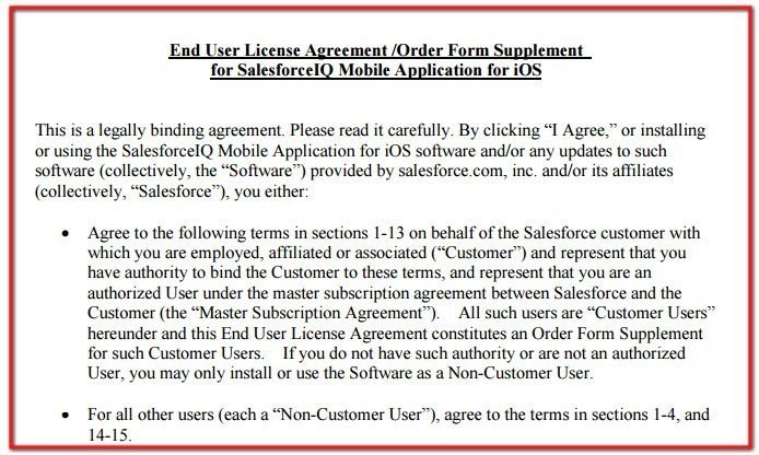 Screenshot SalesforceIQ EULA