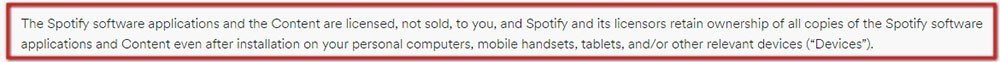 Spotify Terms and Conditions of Use: Software License clause