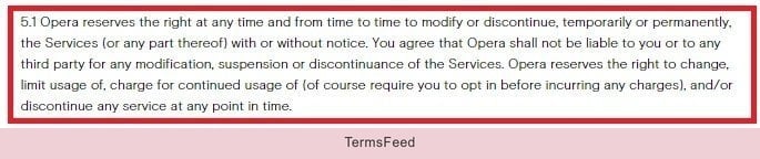Termination clause in Opera Mini EULA agreement