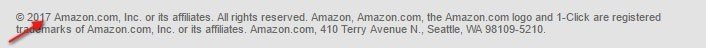 Amazon email newsletter footer: Copyright date year is 2017