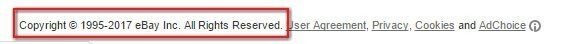 eBay website footer: Highlight copyright notice