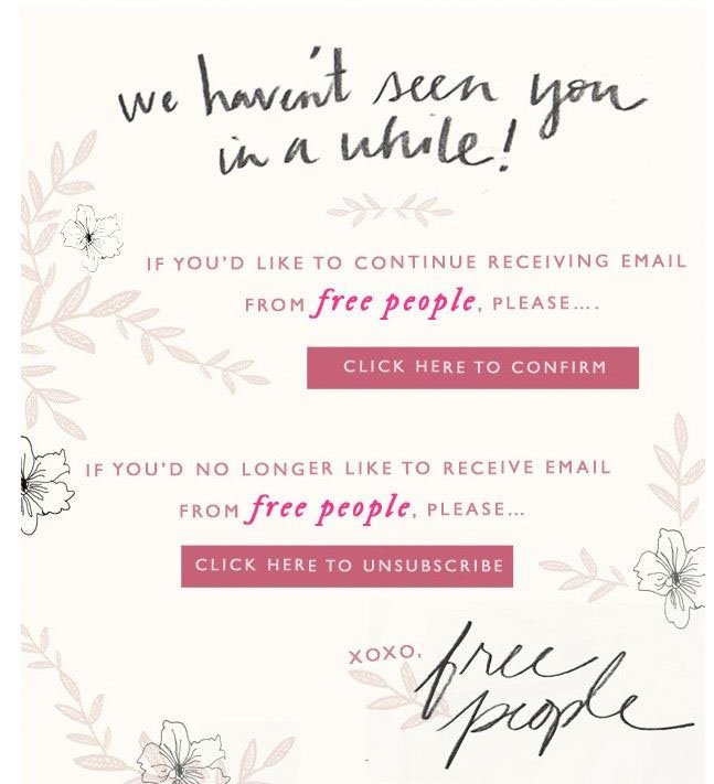 Email from Free People to subscribers who haven