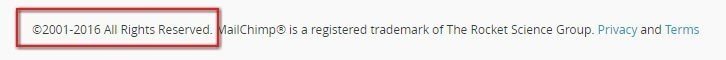 MailChimp website footer: Highlight copyright notice