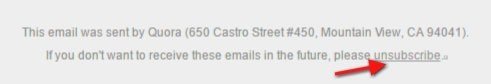 Unsubscribe link in Quora email