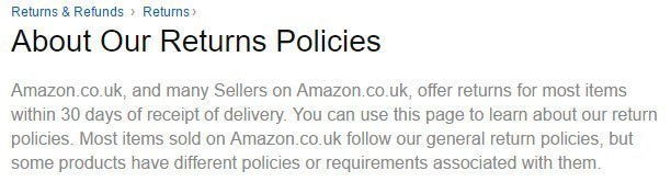 Amazon UK Return and Refund Policy: the 30-days time limit