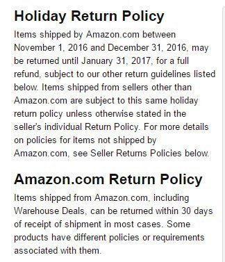 Amazon US Return and Refund Policy: the 30-days time limit