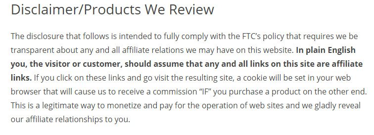 Example of Disclaimer vs. Disclosure for Products: Affiliate links under FTC