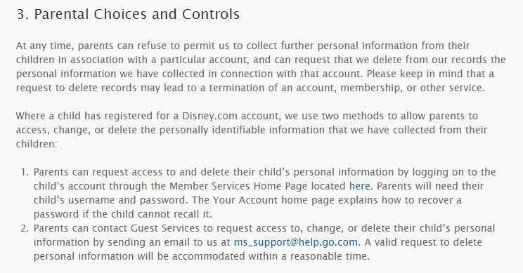 Disney Jr. COPPA Privacy Policy: Parental Choices and Controls